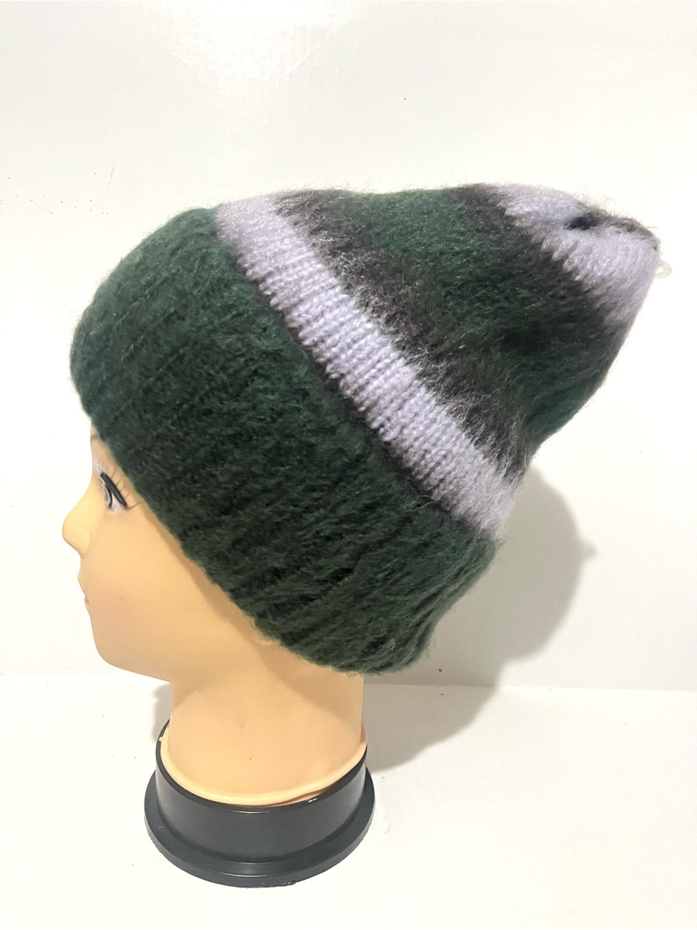 Free People Green & Gray Striped Knit Beanie